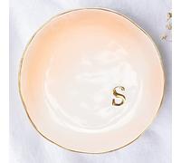 COLLECTIVE HOME - Ceramic Jewelry Tray, Decorative Trinket Dish for Rings Earrings Necklaces Bracelet Watch Keys, 4.75" Square Black with Gold Monogrammed Decorative Tray