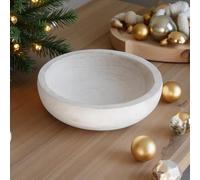 COLLECTIVE HOME - Paulownia Wood Hand Carved Tray, Fruit Snack Holder, Decorative Bowl, Rustic Home Decor Accessories for Coffee Table, Living Room, Wedding Centerpiece, 10" (Washed White)