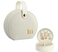 COLLECTIVE HOME - Travel Jewelry Case, Elegant Half-Moon Design with Gold Monogram, Detachable Handle, Personalized Accessory Organizer, Gift for Fashion-Forward Women and Teens (m)