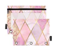 College Chic Peach and Gold 3 Hole Pencil Pouches for Binder with Clear Window Pencil Bag Clear Window & Grommets 3 Rings Pencil case for Office Supplies Multicolored 2 PCS