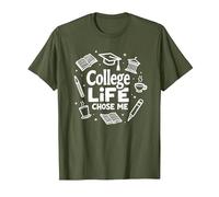 College Life Chose Me Student Humor Academic Icons T-Shirt, Men, Olive, XL