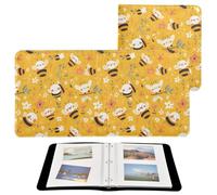 College Photo Album Sweet Honey Pattern Cute Bees Happy Photobooks For All Size Pictures Self Adhesive Pages 4x6, 5x7, 6x8 Photos