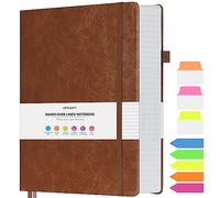 College Ruled Notebook, Large A4 Hardcover Leather Journal, 312 Numbered Pages Writing Journal, 100gsm No Bleed Paper, Lined Journal Notebook for Women Men School Office, Brown