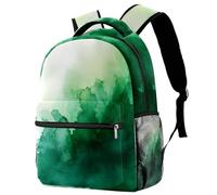 College School Backpack Green Ink and Watercolor Textures on White Background Travel Work Rucksack Laptop Bag for Women Men