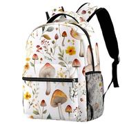College School Backpack Watercolor Mushrooms Flowers Leaves and Sprigs Travel Work Rucksack Laptop Bag for Women Men