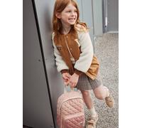 College-Style Dual Fabric Jacket, Bouclé Knit Letter, for Girls camel