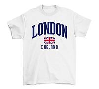 College Style London England T-Shirt, Unisex Fit for Mens or Womens, Premium Organic Cotton White