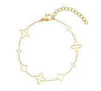 Collenatsy Women's Bracelet Gold 18 K Clover Pendant Waterproof & Fade Resistant Jewellery Adjustable 16-21 cm Gift Idea Including Box Flower Pattern Shiny