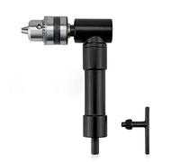 Collet Chuck Holder 90 Degree Right Angle Electric Drill Corner 8mm Hex Shank Turning Device Bend Extending Three-jaw Range 1-10mm(Iron Chuck with Key)