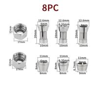 Collet Chuck Set 6mm, 6.35mm, 8mm for Engraving and Trimming Machines, Carbon Steel Adapter for Electric Router, 6-Piece Adapter + nut 8PC