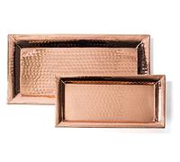 Colleta Home Hammered Copper Tray - Set of 2, Serving Platter 16x8 Inch, Rectangular Dish 12x6 Inch, Pure Copper Serving Tray, Stackable - Nesting Trays (2 Pack)