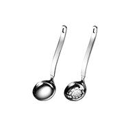 Collfa Small Soup Ladle Metal SUS304 Stainless Steel Ladles Spoon And Slotted Colander Spoon Set Soup Ladle With Holes Strainer Scoop Ladles For Serving Gravy Hot Pot Or Restaurant,2 Piece Set