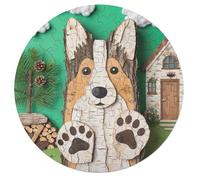 Collie 68 Piece Round Jigsaw Puzzle Cute Pet Animals Animal Shape Premium Large Format Puzzle Stress Relief Relaxing Activity for Families Home Wall Art 68 PCS