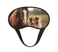Collie Dog and Horse Together Sleep Mask for Side Sleeper, Blackout Eye Mask for Women Men, Zero Pressure Sleeping Masks Soft Breathable Eye Cover Comfortable Blindfold Eyeshade for Night Sleep