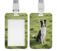 Collie Dog Badge Holder ID Badge Card Holder Wallet Case Sturdy Lanyard Badge Protector Vertical Plastic Card Case Protector Pouch with Clear Window ID Holder