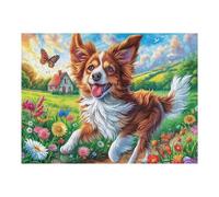 Collie Dog Flower Field 500 Pieces Set Classic Jigsaw Puzzle Couple Puzzle Partners Logic Skill Wall Decor Easter New Year Gift Eco-friendly Recycled Cardboard 500 PCS