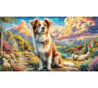 Collie-Dog-in-Pastoral-Landscape 1000 Pieces Puzzle for Adults Recycled Paper Fun and Challenging Family Game Great Gift Idea for Wall Decoration and Gifts 38x52/1000pcs