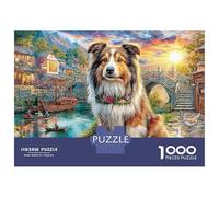 Collie Dog in Traditional Chinese Village 1000 Piece Puzzle Collie in Sunlit Town Smooth Precision Cut Paper Puzzle, Challenging Brain Game for Adults And Families 38x26cm/1000pcs