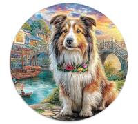 Collie Dog in Traditional Chinese Village_3 1000 Pieces Jigsaws Round Jigsaw Jigsaw Puzzles Creative Challenging & EducationalArt 1000pcs (67.5x67.5cm)