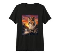Collie Dog Lover Vintage Sunset Forest Nature Landscape Art Premium T-Shirt