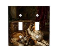 Collie Double Light Switch Cover Plate, Classic Rustic Kittens Chest N/a Brown Plastic Standard Size Wall Switch Plates Accents for Home Living Room New Apartment Decor