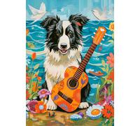 CASTORLAND 500 Piece Jigsaw Puzzles, Collie, Guitar and The Sea, Animal Puzzle, Dog, Pets, Adult Puzzle, Castorland B-54008