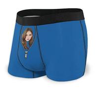 Collienght Custom Face Zipper Photo Men's Boxer Briefs Underwear Shorts Personalize Gift(Blue X-Large)