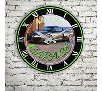 Collienght Personalized Car Photo Wooden Wall Clock Car Theme Round Clock Garage Decor Gift for Car Guys Lovers Modern Truck Wall Clock Art Decorative for Kids Room (Garage Wall Clock - Green)