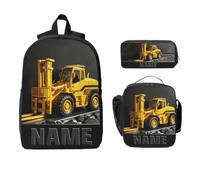 Collienght Personalized Engineering Car-Themed Forklift Prints Backpack for Travel Construction Car-Themed Casual Backpack Set with Names Custom 2D Flat Excavator Truck Print Daypack for Women or Men