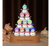 Collienght Personalized Family Tree Night Light Acrylic Snowman Name up to 10 Names USB LED Wooden Base Lamp Decor Gift for Christmas Mother's Day (Snowman Acrylic Lamp with Base)