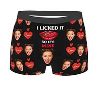 Collienght Personalized I Licked It So It's Mine Face Print Mens Boxer Briefs Classic Underwear With Wife Girlfriend Boyfriend Photo Personalized Funny Face 3D Boxer Underwear Couple(Style 15)