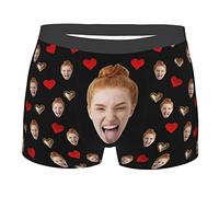 Collienght Personalized Men's Underwear Custom Face Boxer Briefs Gifts for Husband Boyfriend Funny Girlfriend Wife's Photo Boxer Briefs Heart Print Underwear(Style 10)