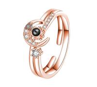 Collienght Personalized Moon Open Adjustable Ring I Love You Ring 100 Languages Projection Jewelry 2 in 1 Stacking Ring for Women Couple(Style 1 - Rose Gold)