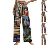 Collienght Personalized Name Cartoon Portrait Pajamas Pants Reading Lover Sweatpants Custom Just A Girl Who Loves Books Bookshelf Flower All-over Print Pajamas Pants for Librarian Bookworm Bookish