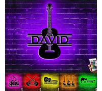 Collienght Personalized Name Guitar Metal Wall Sign Guitar Studio Name Wall Decor Unique Wall Art for Music Nursery Room Decor Neon Guitar Shaped Sign for Bar Party Wedding