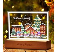 Collienght Personalized Snowy Village Acrylic Night Light with Wooden Base Custom 1-15 Snowman Names LED Lamp Christmas Hut Lighted Table Decorations (Snowy Village Acrylic Snowman Lamp - 2)