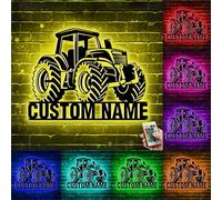 Collienght Personalized Tractor Metal Wall Sign with LED Lights Farm Tractor Wall Art Decor Bedroom Kids Nursery Decor for Boy Girl Son Daughter Men Women Classics Garage Sign Plaque