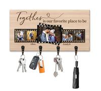 Collienght Together is Our Favorate Place to Be Personalized Family Photo Key Holder Custom Photos Wall Mount Wooden Key Hanger with Family Name Keychain Organizer Hanger for Wall Entryway Home Decor