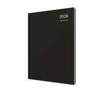 Collins - Essential - 2026 12 Month Calendar Year Planner, Day-To-Page with 1/2 Hourly Appointments Diary, A4 Hard Cover - Black (ESSA41A.99-26)