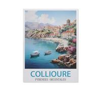 Collioure Pyrenees Orientales Vintage-Reiseplakat, Puzzle 1000 Teile Holzpuzzle Lernspielzeug für Erwachsene und Kinder, Familien-Dekompressionsspiel-BS424-50x70cm