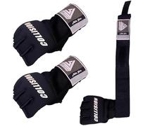 Collision Sports Is Gel Padded Inner Gloves Hook & Loop Wrist Strap Elasticated, Padded Fist Hand Protection, Muay Thai Mma Martial Arts Punching Speed Bag Training Bandages. (Black, XL)