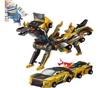 Collision Transforming Dinosaur Car Toy, 2 In 1 Collision Transforming Dinosaur Car Toy, Dino-saur C-ar Toys Magnetic Cars Transform Into Dino-saurs, for Boys & Girls Party Favors (Gold)