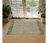 Collive 2' x 3' Small Entryway Rug, Washable Hand-Woven Kitchen Rug with Tassels, Natural/Green Farmhouse Low Profile Throw Rug Reversible Front Door Rug for Bedroom Bathroom Home Décor