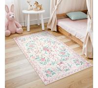 Collive 3x5 Nursery Rug, Boho Pink Floral Area Rugs Machine Washable, Soft Ultra-Thin Bow Carpet Non Slip for Girls Room Bedroom Entryway Playroom Living Room (Pink, 3' X 5')