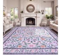 Collive 8x10 Area Rugs for Living Room, Purple Floral Machine Washable Large Rug, Soft Low Pile Non Slip Indoor Carpet for Girls Bedroom Playroom Nursery Dining Room Office