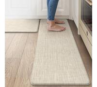 Collive Anti Fatigue Cushioned Kitchen Mat Set 2 Piece Non Skid Waterproof Kitchens Sink Rug Standing Floor Carpets for Office, Sink,17"×29"+17"×47",Beige