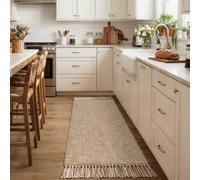 Collive Bathroom Runner Rug, 2' x 5' Modern Farmhouse Kitchen Rugs | Hand-Woven Entryway Rugs Runners for Hallway, Tan/Cream Boho Washable Laundry Carpet, Indoor Front Door Mat for Bedroom Patio