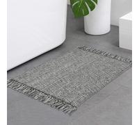 Collive Boho Small Bathroom Rug, 2' x 3' Hand-Woven Kitchen Rugs, Grey Cotton Reversible Washable Modern Farmhouse Carpet for Foyer Bathroom Bedroom Back Door
