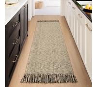 Collive Farmhouse Hallway Runner Rug, 2x6 Hand-Woven Reversible Washable Runners for Kitchen Floor, Natural/Black Cotton Laundry Room Rug Modern Boho Kitchen Sink Rug for Bathroom Foyer Bedroom