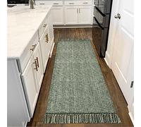 Collive Hallway Runner Rug, 2' x 6' Hand-Woven Reversible Washable Entryway Rug, Olive Green/Cream Cotton Modern Farmhouse Laundry Room Rug Long Carpet for Bathroom Sink Foyer Bedroom